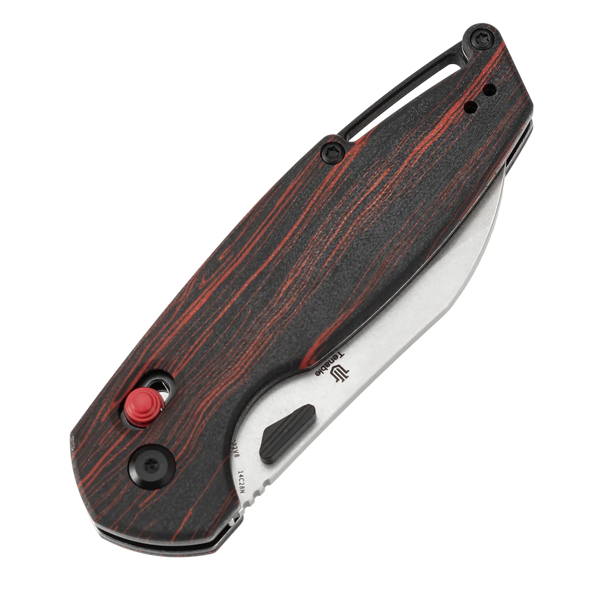 Tenable Model 6 Cross Bar Lock | Red & Black G-mascus Handle | 3.1" Stonewashed 14C28N Blade | Nick Swan Design--T1022V8 - Image 6