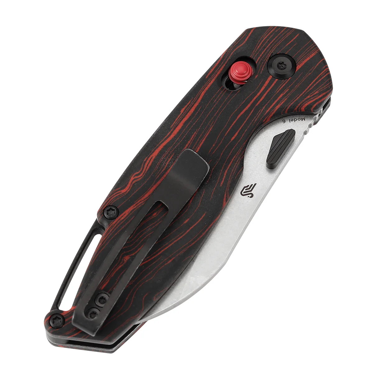 Tenable Model 6 Cross Bar Lock | Red & Black G-mascus Handle | 3.1" Stonewashed 14C28N Blade | Nick Swan Design--T1022V8 - Image 7