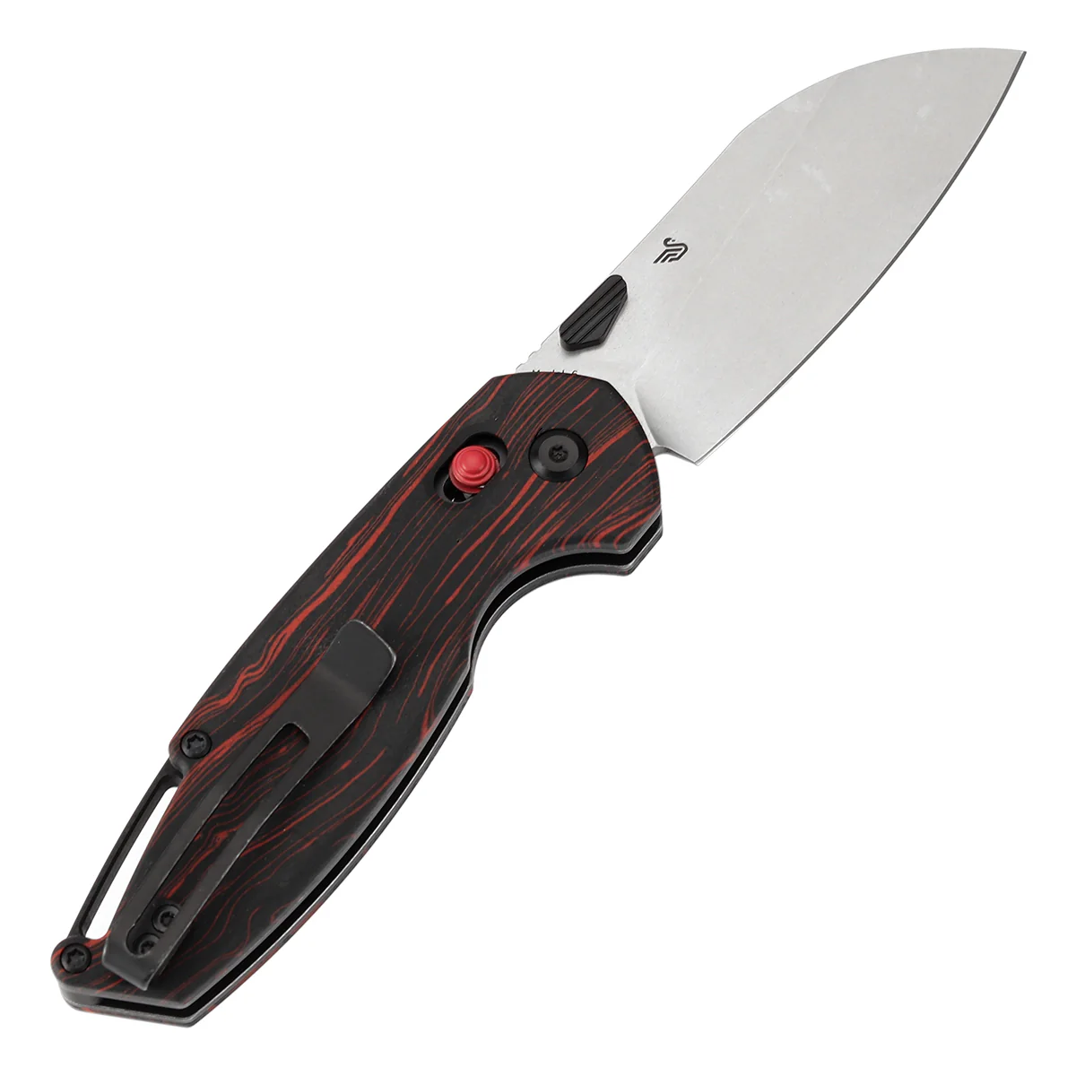 Tenable Model 6 Cross Bar Lock | Red & Black G-mascus Handle | 3.1" Stonewashed 14C28N Blade | Nick Swan Design--T1022V8 - Image 8