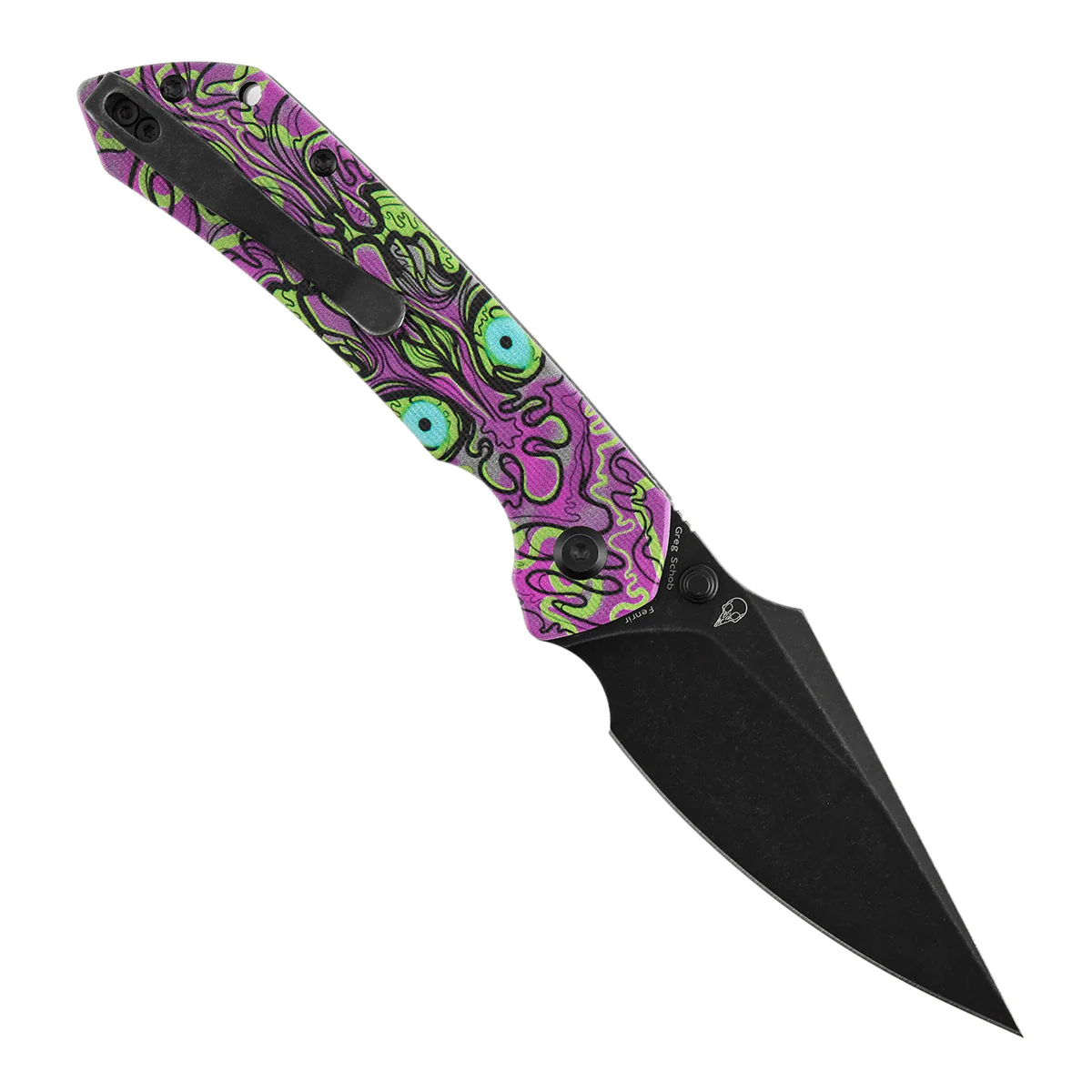 Tenable Fenrir Button Lock Knife | Jade G10 with Purple Undead Print Handle | 3.45" Blackwash 14C28N Blade| Sparrow Knife Design | T1034F7 - Image 3