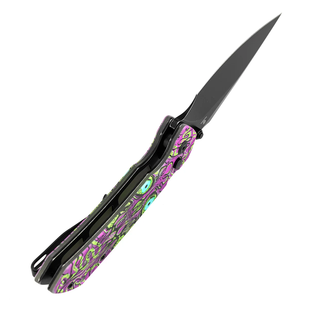 Tenable Fenrir Button Lock Knife | Jade G10 with Purple Undead Print Handle | 3.45" Blackwash 14C28N Blade| Sparrow Knife Design | T1034F7 - Image 4