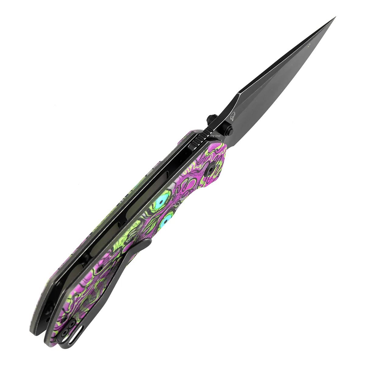 Tenable Fenrir Button Lock Knife | Jade G10 with Purple Undead Print Handle | 3.45" Blackwash 14C28N Blade| Sparrow Knife Design | T1034F7 - Image 5