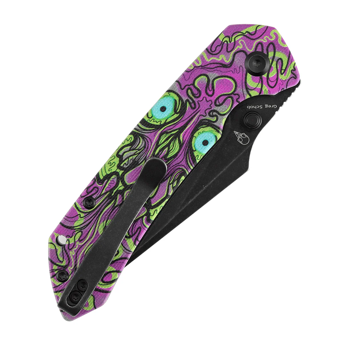 Tenable Fenrir Button Lock Knife | Jade G10 with Purple Undead Print Handle | 3.45" Blackwash 14C28N Blade| Sparrow Knife Design | T1034F7 - Image 7