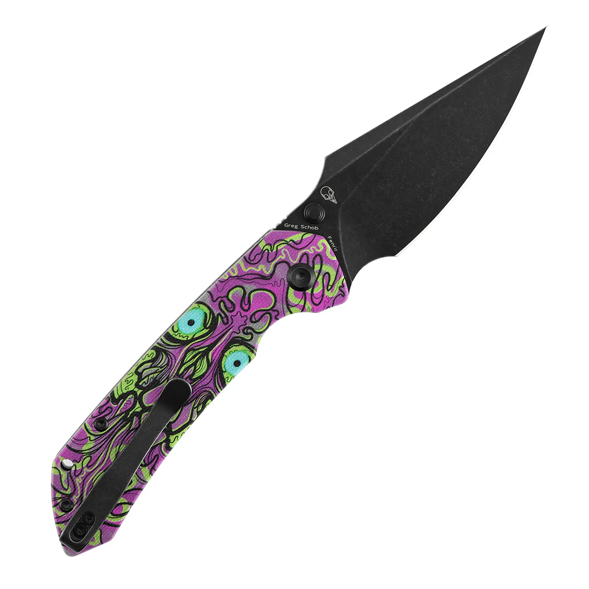 Tenable Fenrir Button Lock Knife | Jade G10 with Purple Undead Print Handle | 3.45" Blackwash 14C28N Blade| Sparrow Knife Design | T1034F7 - Image 8