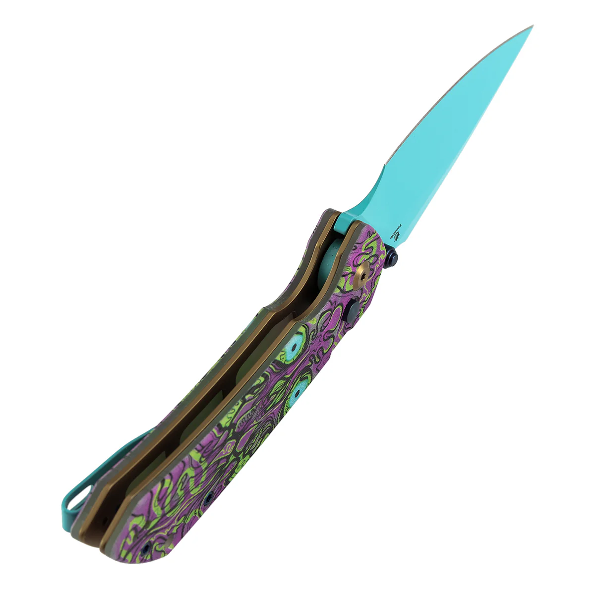 Tenable Fenrir Button Lock Knife | Jade G10 with Purple Undead Print Handle | 3.45" Blue Coated 14C28N Blade| Sparrow Knife Design | T1034F9 - Image 4
