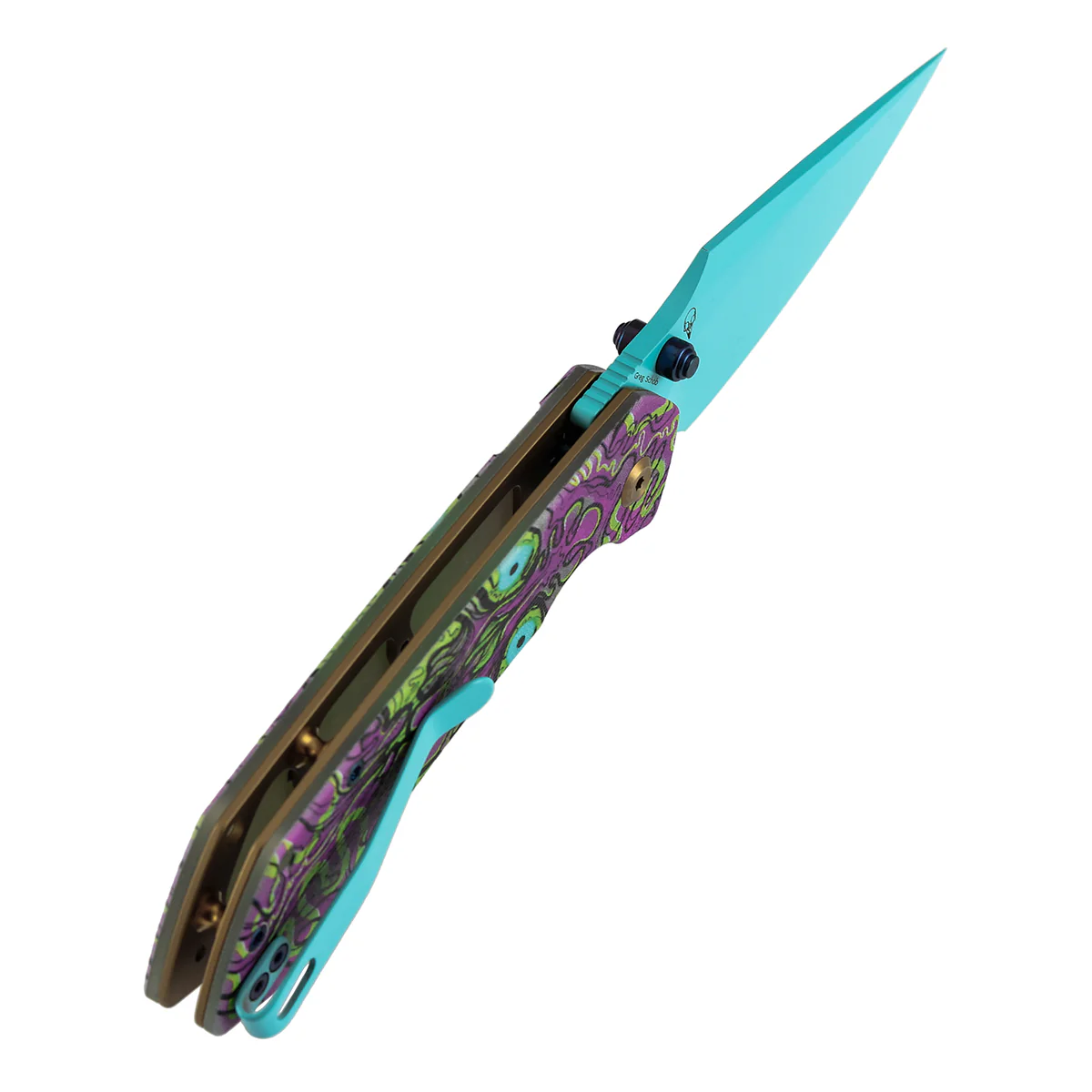 Tenable Fenrir Button Lock Knife | Jade G10 with Purple Undead Print Handle | 3.45" Blue Coated 14C28N Blade| Sparrow Knife Design | T1034F9 - Image 5