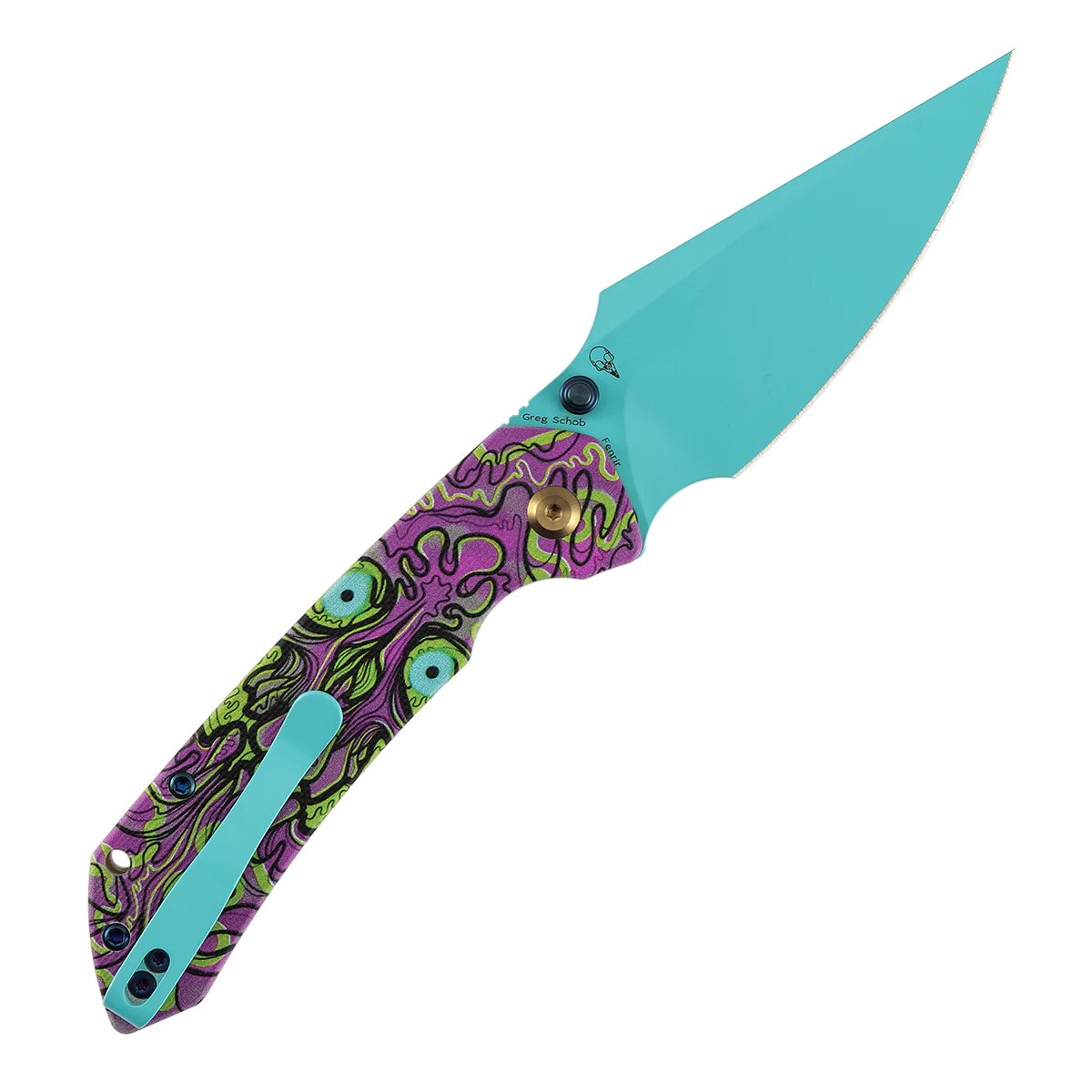 Tenable Fenrir Button Lock Knife | Jade G10 with Purple Undead Print Handle | 3.45" Blue Coated 14C28N Blade| Sparrow Knife Design | T1034F9 - Image 8