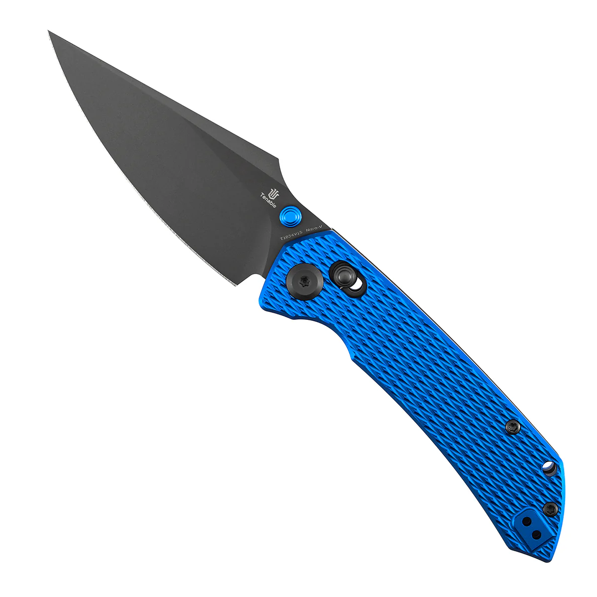 Fenrir Cross Bar Lock Folding Knife| 3.48'' Gray TiCn Coated Nitro V Blade | Blue Anodized Aluminum with Diamond Pattern Handle | Sparrow Knife Design| T1034V15 - Image 3