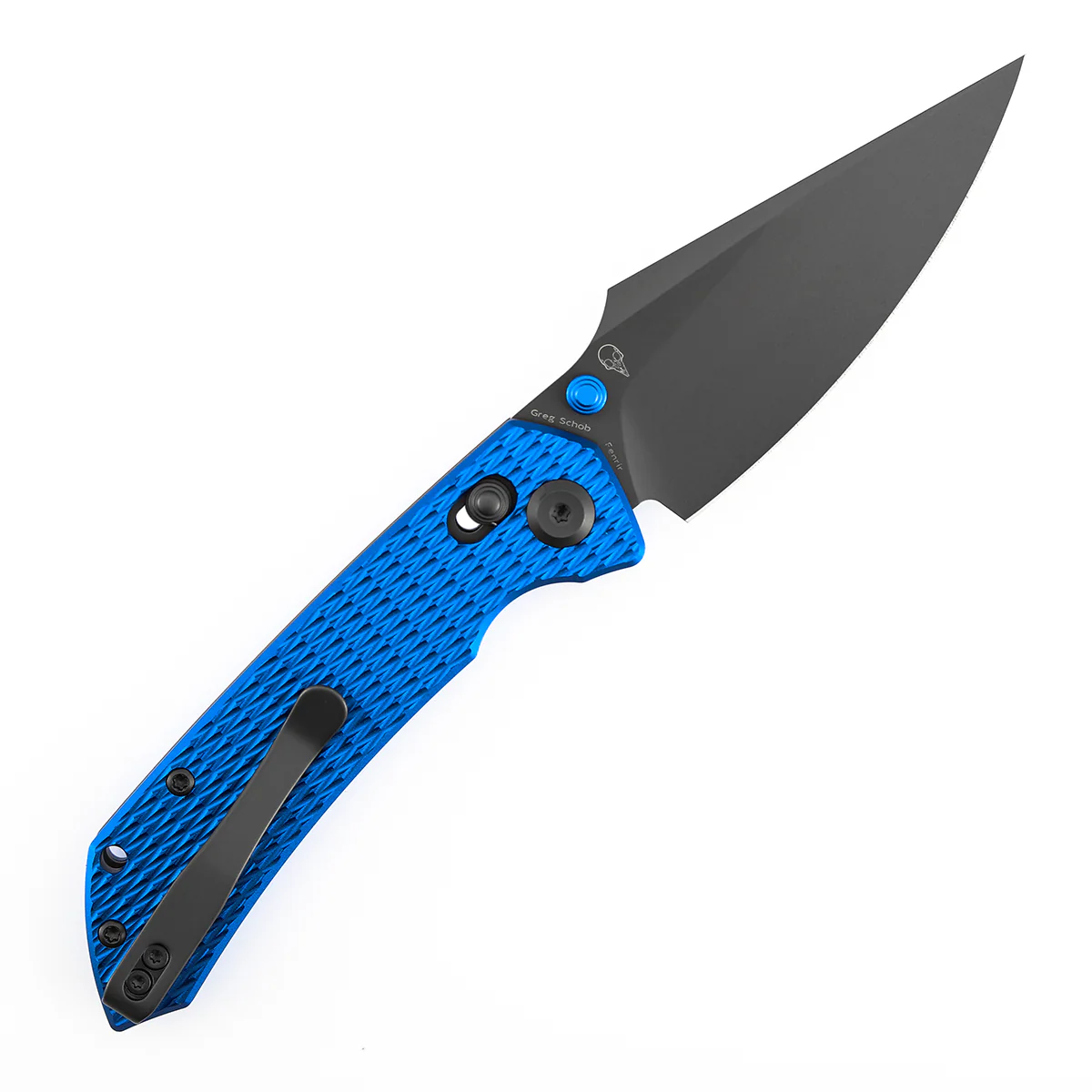 Fenrir Cross Bar Lock Folding Knife| 3.48'' Gray TiCn Coated Nitro V Blade | Blue Anodized Aluminum with Diamond Pattern Handle | Sparrow Knife Design| T1034V15 - Image 4