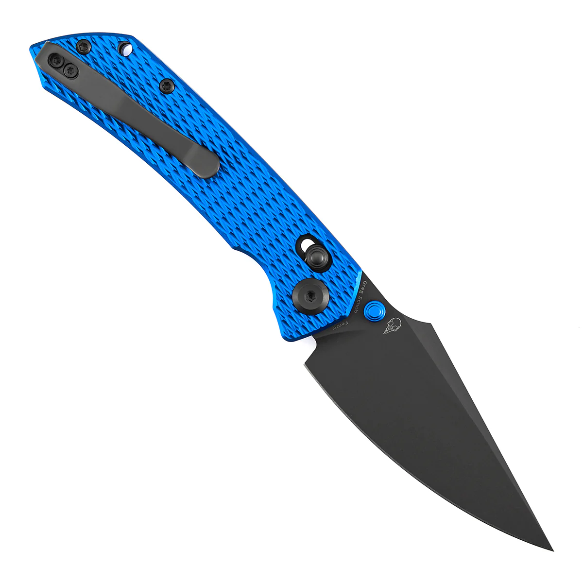 Fenrir Cross Bar Lock Folding Knife| 3.48'' Gray TiCn Coated Nitro V Blade | Blue Anodized Aluminum with Diamond Pattern Handle | Sparrow Knife Design| T1034V15 - Image 5