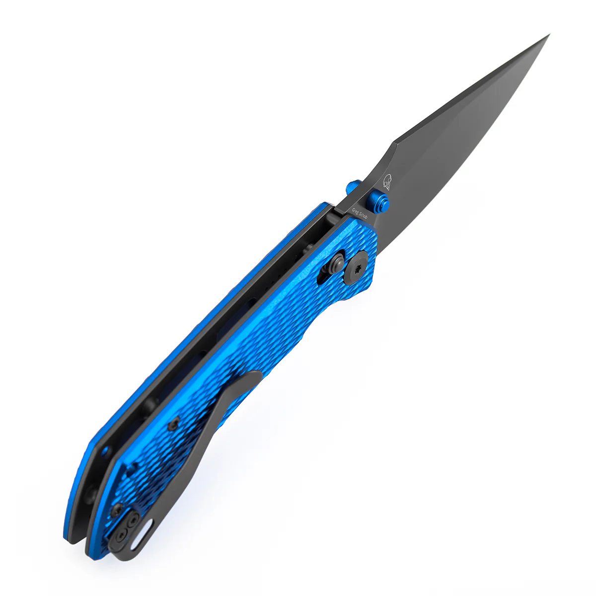 Fenrir Cross Bar Lock Folding Knife| 3.48'' Gray TiCn Coated Nitro V Blade | Blue Anodized Aluminum with Diamond Pattern Handle | Sparrow Knife Design| T1034V15 - Image 6