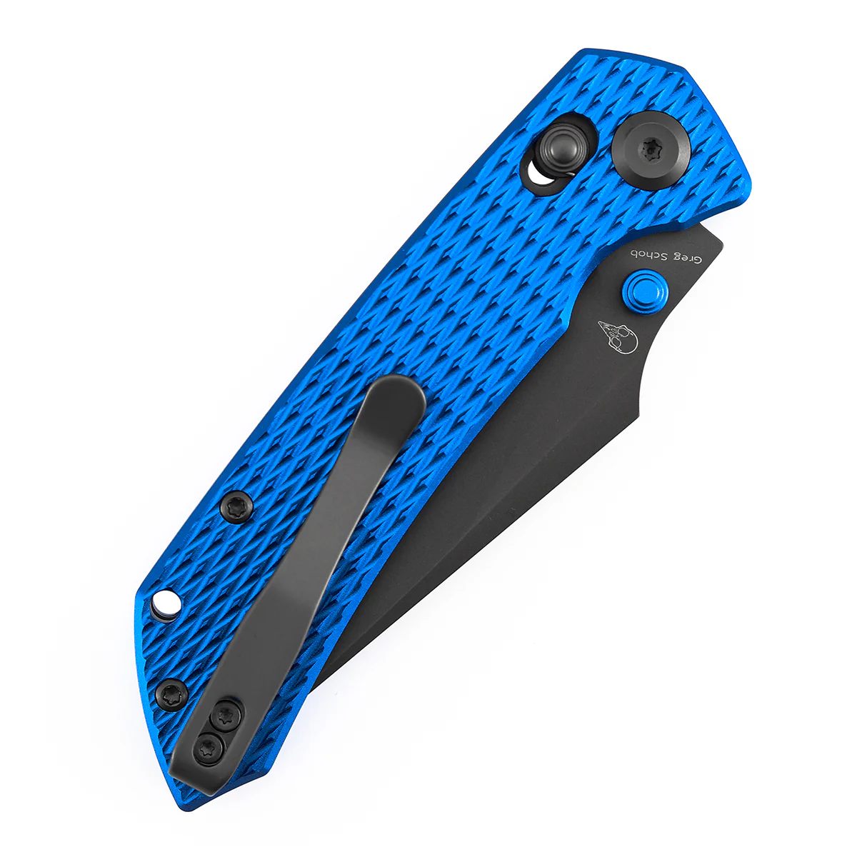 Fenrir Cross Bar Lock Folding Knife| 3.48'' Gray TiCn Coated Nitro V Blade | Blue Anodized Aluminum with Diamond Pattern Handle | Sparrow Knife Design| T1034V15 - Image 9