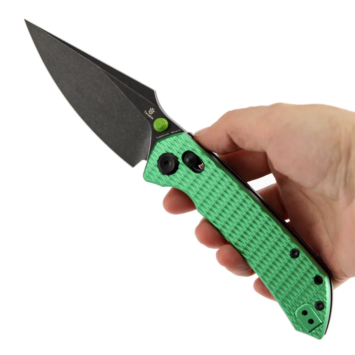Fenrir Cross Bar Lock Folding Knife| 3.48'' Blackwash Nitro-V Blade | Green Anodized Aluminum with Diamond Patter Handle | Sparrow Knife Design| T1034V16 - Image 9