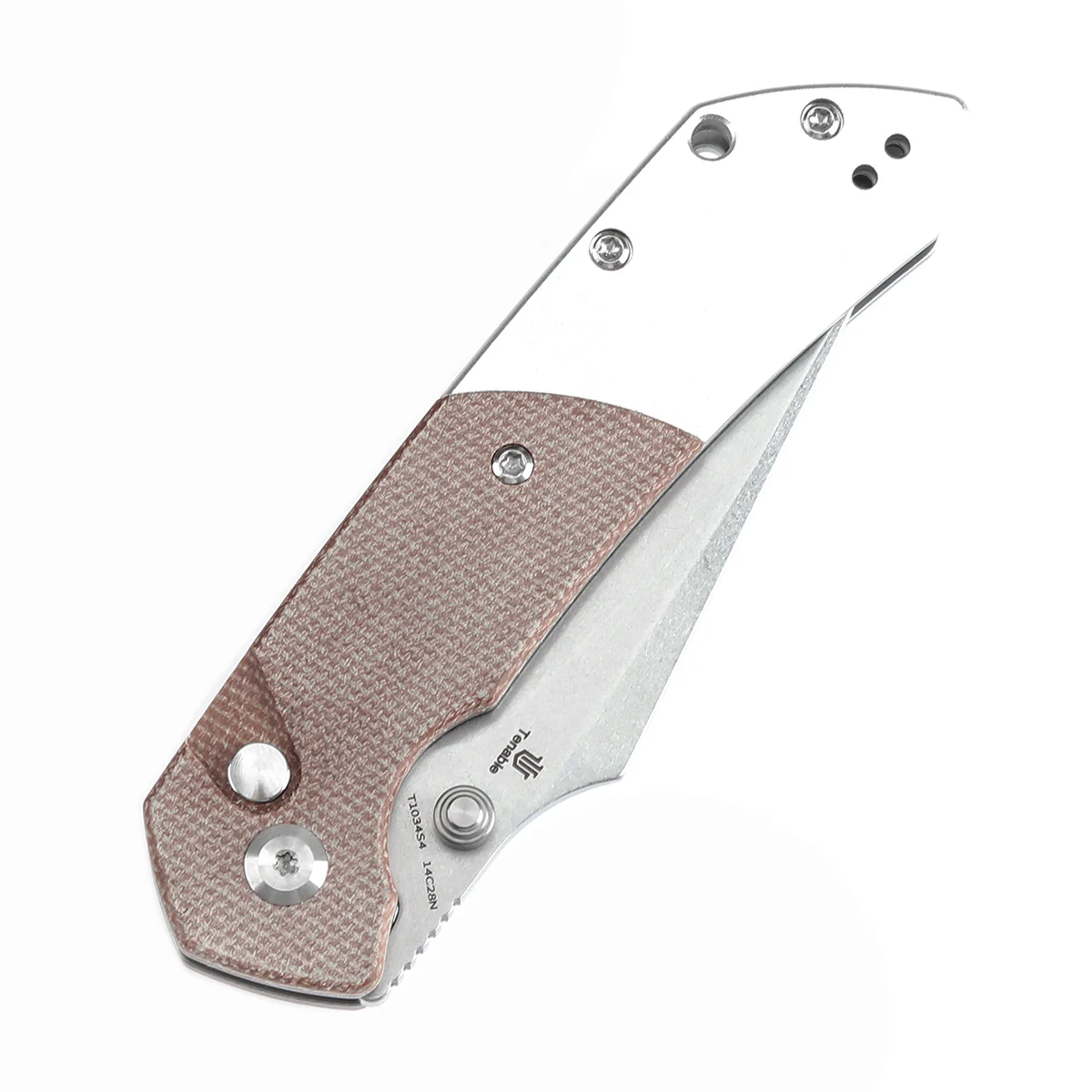 Going Gear Exclusive Tenable Fenrir Button Lock Knife Brown Micarta & Plain Aluminum Handle (3.4" Stonewashed 14C28N) T1034S4 - Image 6