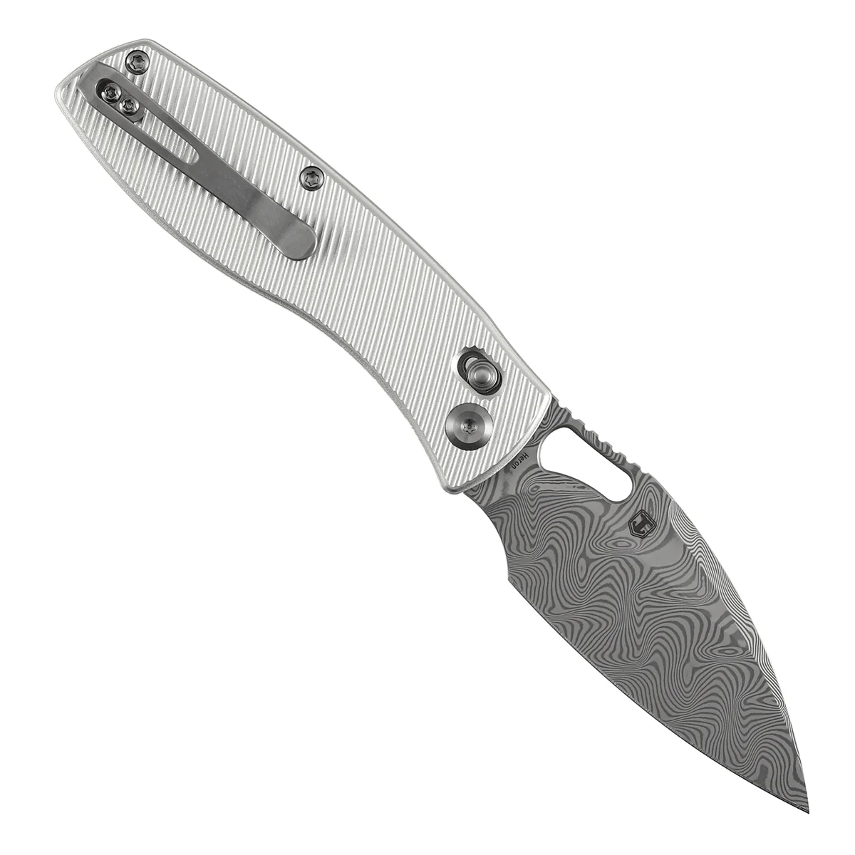 Heron Crossbar Lock Folding Knife - 3.13" Water Ripple Damascus Blade | Beadblasted Aluminum Handle | Johan Jordaan - B2124V3 - Image 3