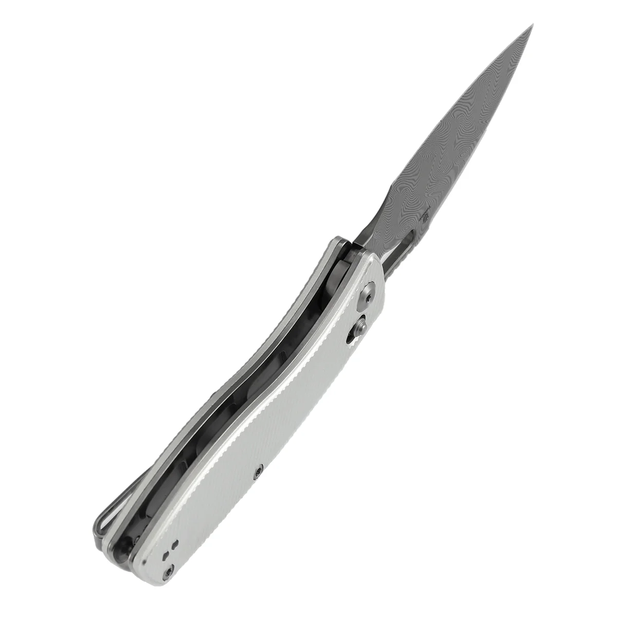 Heron Crossbar Lock Folding Knife - 3.13" Water Ripple Damascus Blade | Beadblasted Aluminum Handle | Johan Jordaan - B2124V3 - Image 4