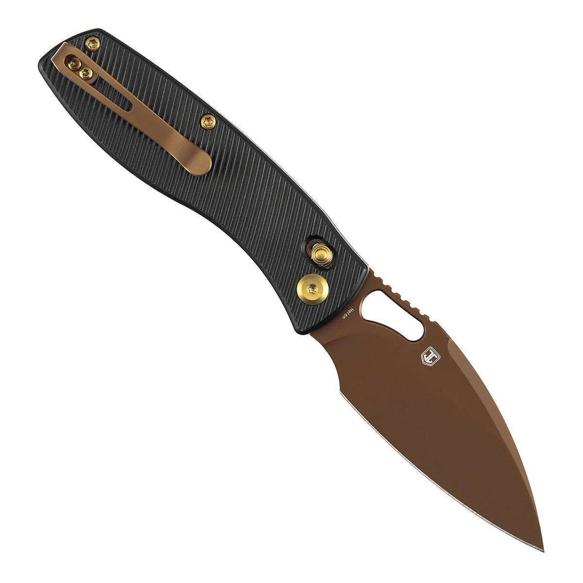Heron Crossbar Lock Folding Knife - 3.13" Rose Gold Nitro V Blade | Black  Aluminum Handle | Johan Jordaan-B2124V2 - Image 3