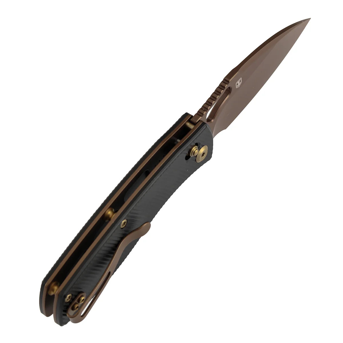 Heron Crossbar Lock Folding Knife - 3.13" Rose Gold Nitro V Blade | Black  Aluminum Handle | Johan Jordaan-B2124V2 - Image 5
