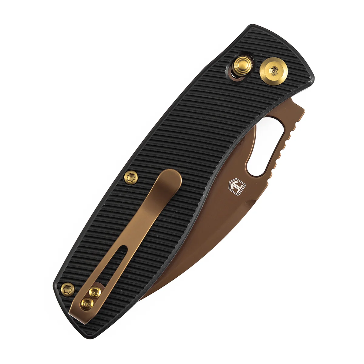 Heron Crossbar Lock Folding Knife - 3.13" Rose Gold Nitro V Blade | Black  Aluminum Handle | Johan Jordaan-B2124V2 - Image 7