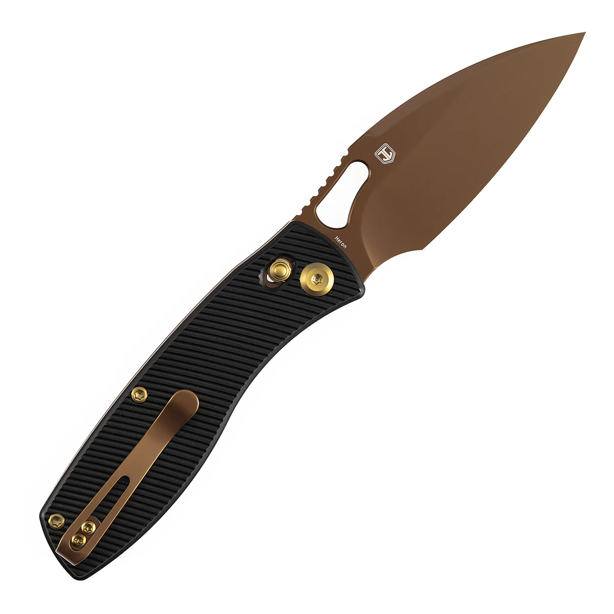 Heron Crossbar Lock Folding Knife - 3.13" Rose Gold Nitro V Blade | Black  Aluminum Handle | Johan Jordaan-B2124V2 - Image 8