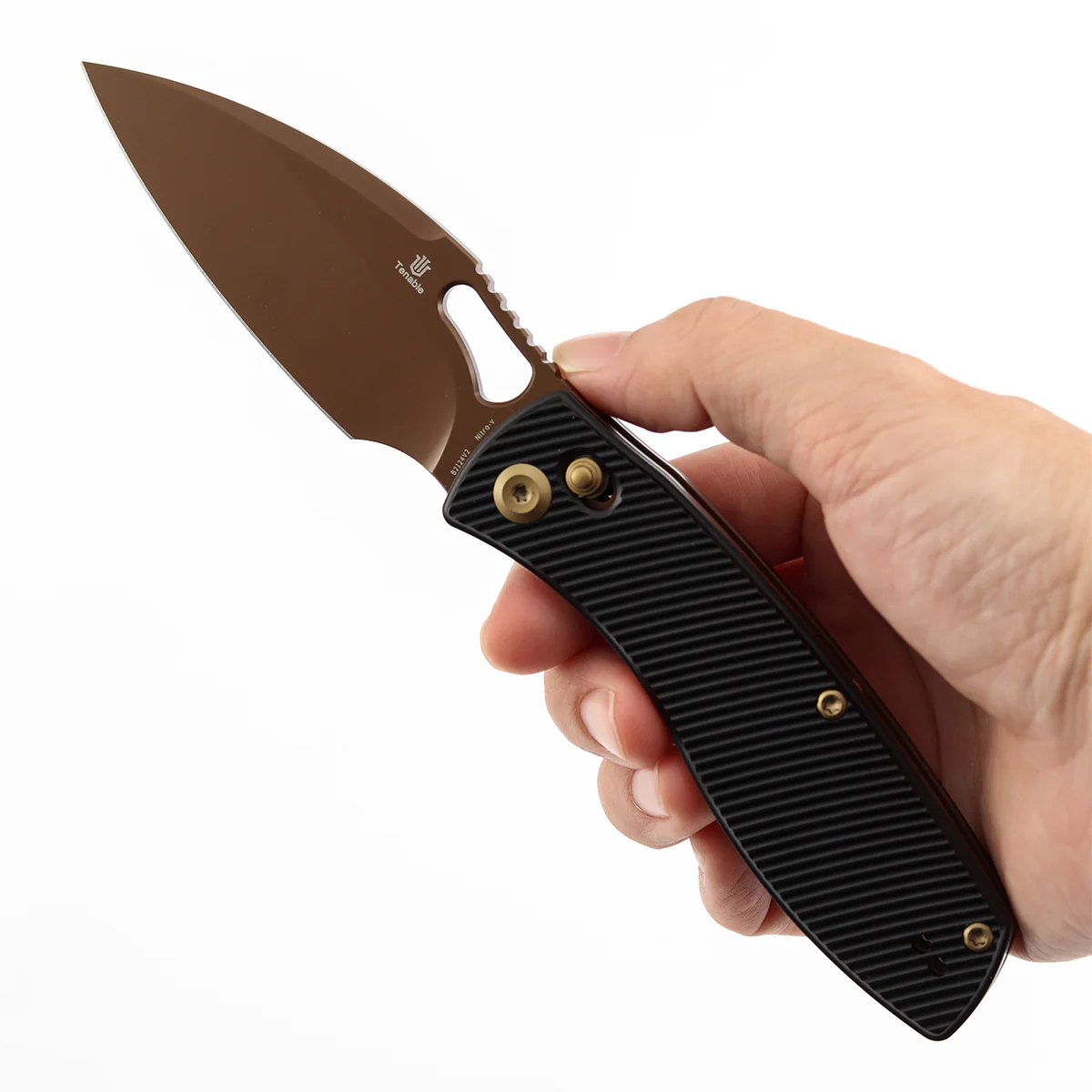 Heron Crossbar Lock Folding Knife - 3.13" Rose Gold Nitro V Blade | Black  Aluminum Handle | Johan Jordaan-B2124V2 - Image 9