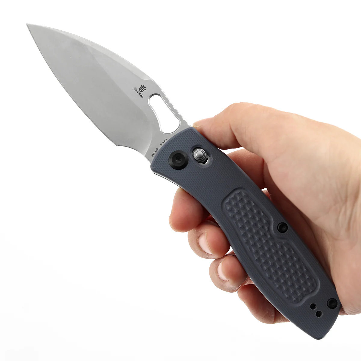 Heron Crossbar Lock Folding Knife - 3.13" Nitro V Blade | Gray G10 Handle with Diamond Pattern| Johan Jordaan - B2124V6 - Image 9