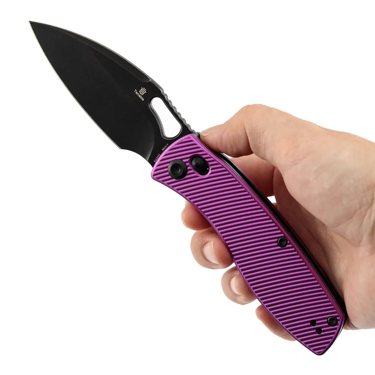 Heron Crossbar Lock Folding Knife - 3.13" Nitro-V Blade | Purple Aluminum Handle | Johan Jordaan- B2124V1 - Image 9