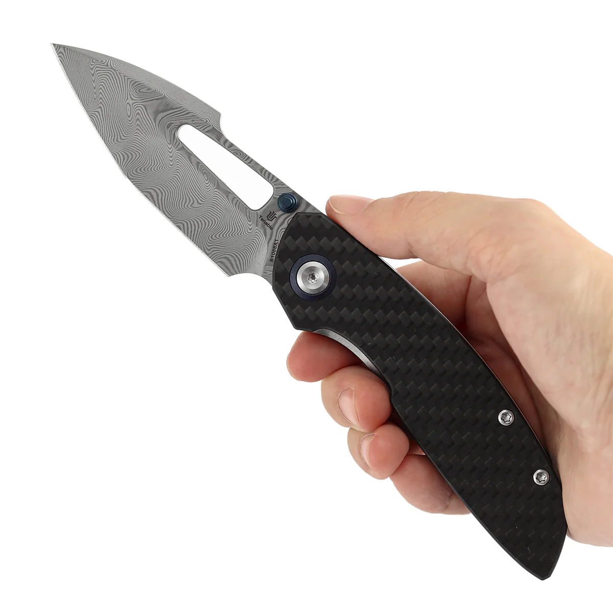 Tenable Link Folding Knife | Damascus Blade | Twill Carbon FIber & G10 Handle| Triple Stripe Knives Design | B1068A1 - Image 9
