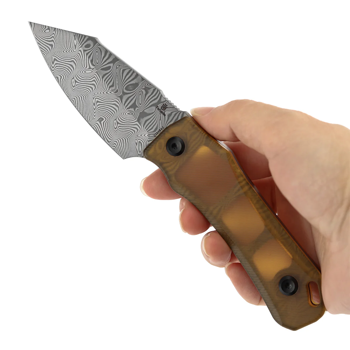 Tenable Loki Fixed Blade Knife | 2.99" Damascus Blade | Amber PEI/Ultem Handle | Steven Dunnuck Design | G1058A2 - Image 8