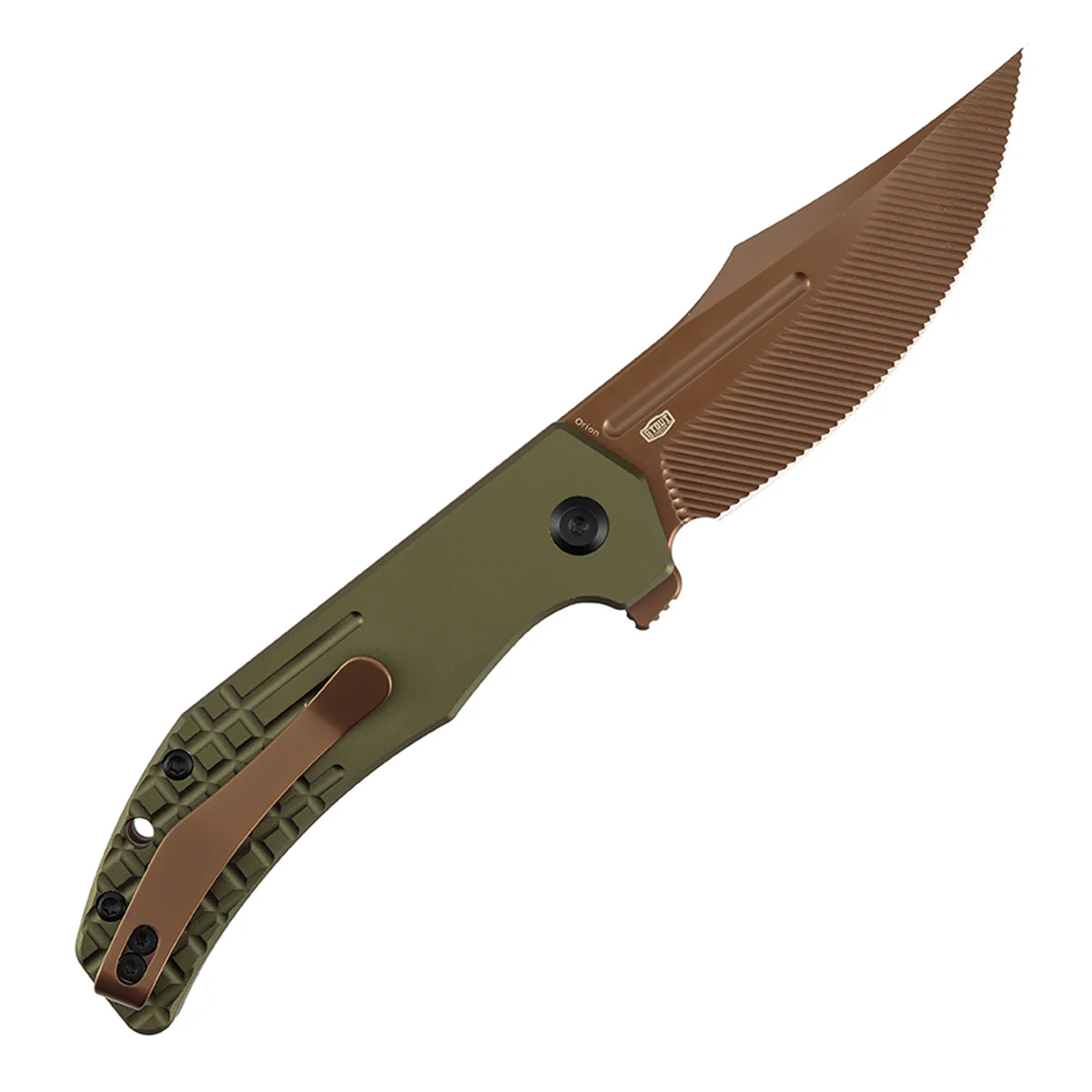 Tenable Orion Flipper Folding Knife | 3.07" Rose Gold Nitro V with CNC Milling Blade | Green Aluminum Handle | JB Stout Design | B1089C2 - Image 3