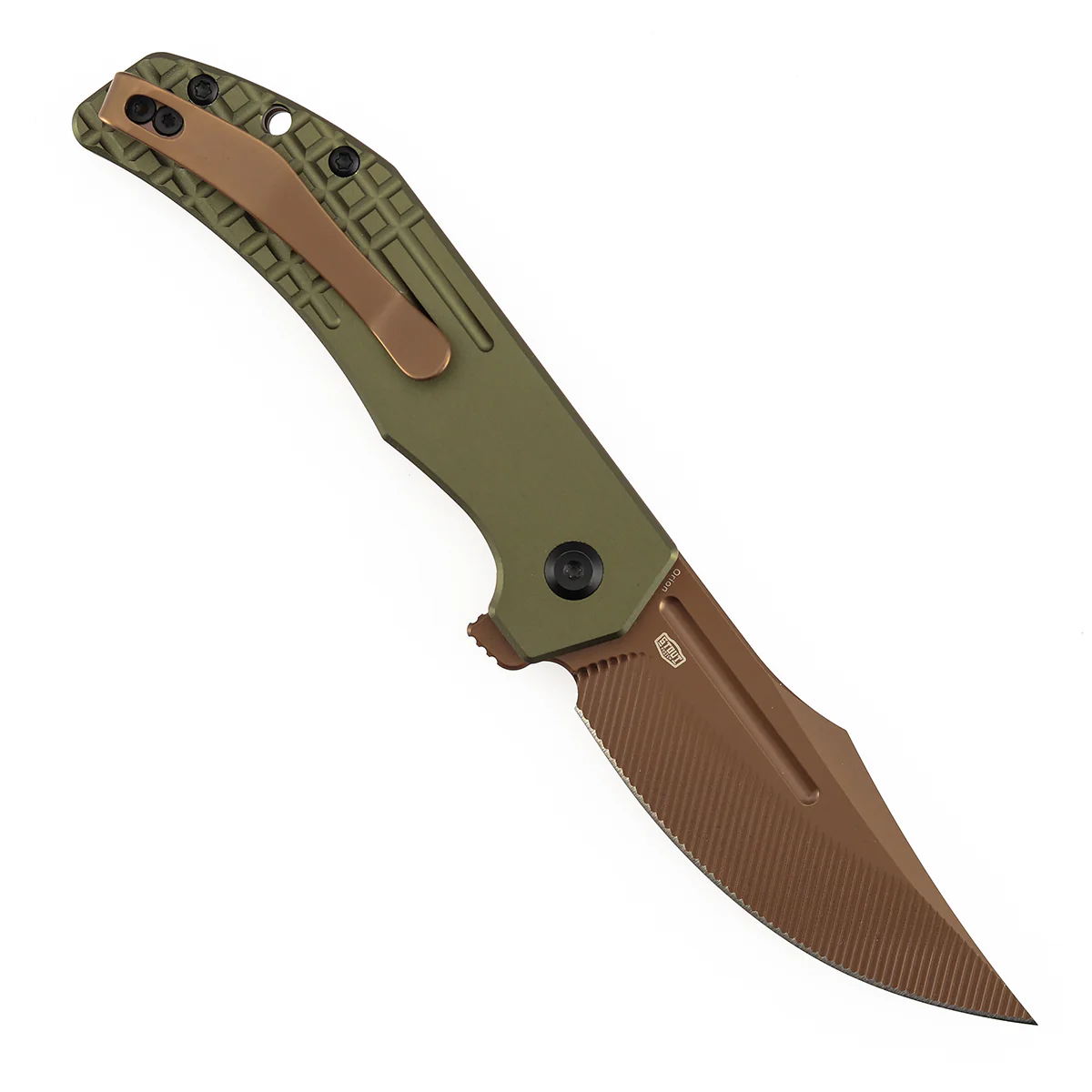 Tenable Orion Flipper Folding Knife | 3.07" Rose Gold Nitro V with CNC Milling Blade | Green Aluminum Handle | JB Stout Design | B1089C2 - Image 4