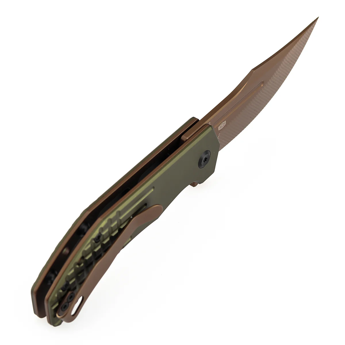 Tenable Orion Flipper Folding Knife | 3.07" Rose Gold Nitro V with CNC Milling Blade | Green Aluminum Handle | JB Stout Design | B1089C2 - Image 5