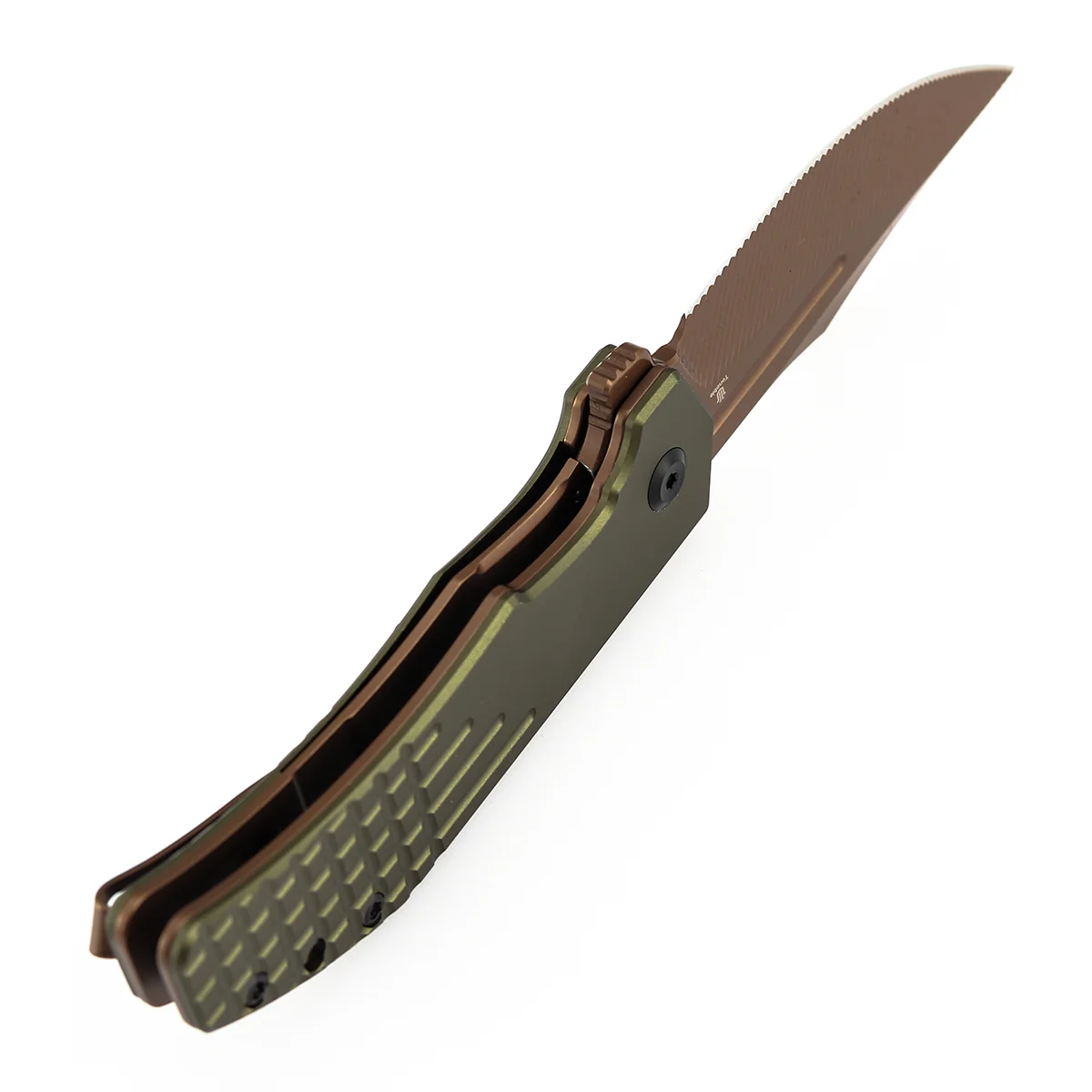 Tenable Orion Flipper Folding Knife | 3.07" Rose Gold Nitro V with CNC Milling Blade | Green Aluminum Handle | JB Stout Design | B1089C2 - Image 6