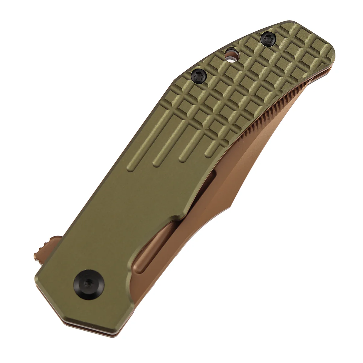 Tenable Orion Flipper Folding Knife | 3.07" Rose Gold Nitro V with CNC Milling Blade | Green Aluminum Handle | JB Stout Design | B1089C2 - Image 7