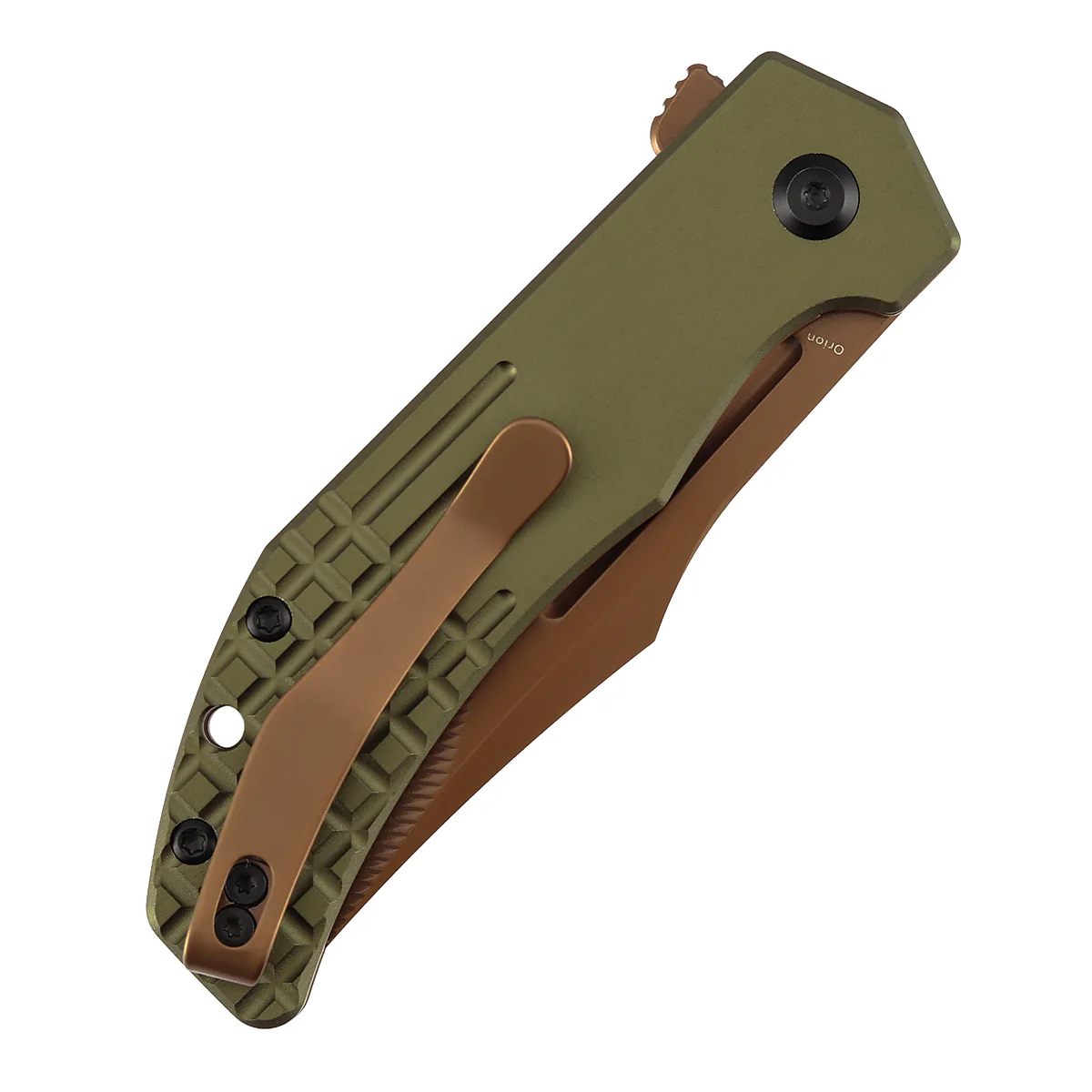 Tenable Orion Flipper Folding Knife | 3.07" Rose Gold Nitro V with CNC Milling Blade | Green Aluminum Handle | JB Stout Design | B1089C2 - Image 8
