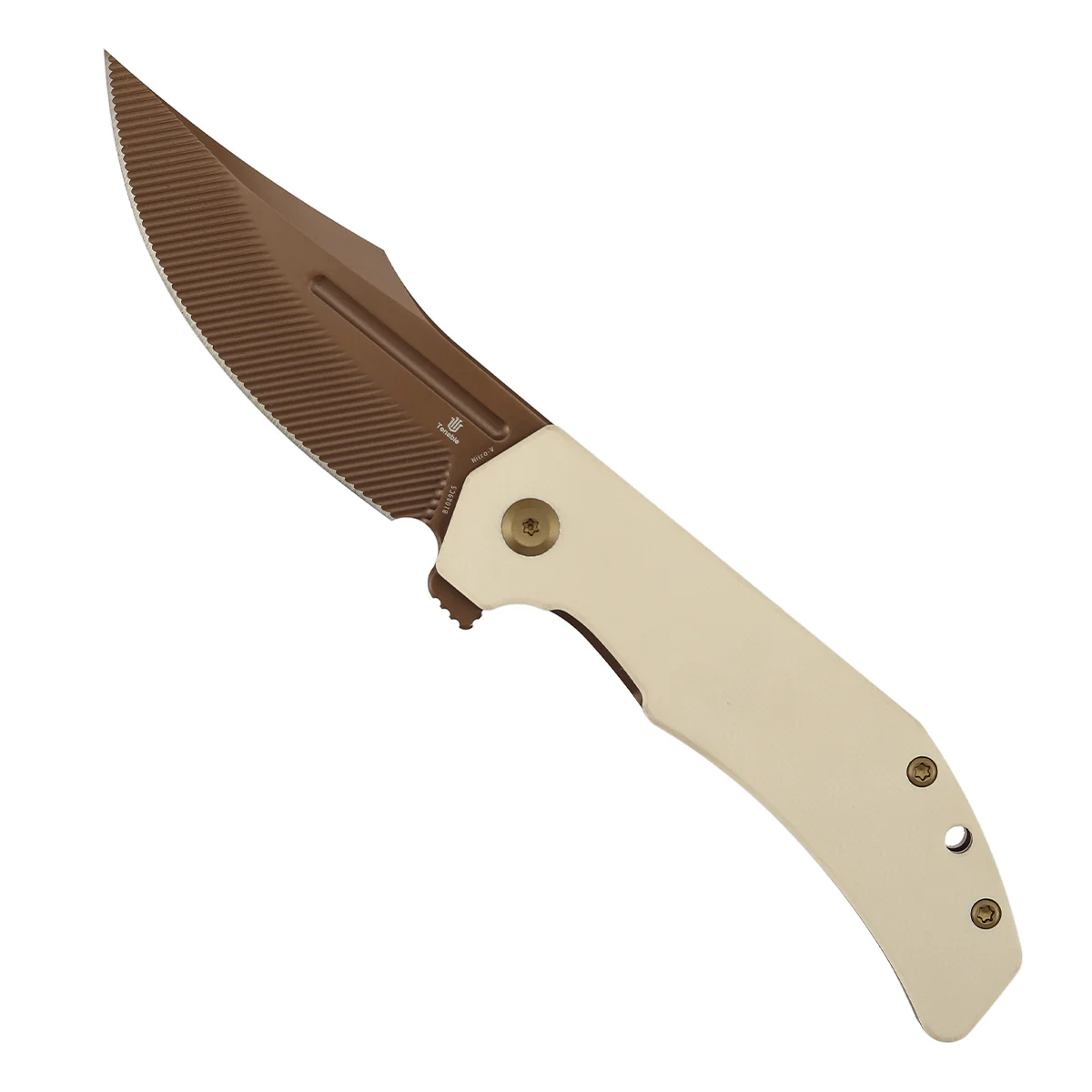 Tenable Orion Flipper Folding Knife | Ivory White G10 Handle | 3.07" Rose Gold Nitro V with CNC Milling Blade | JB Stout Design | B1089C5 - Image 3