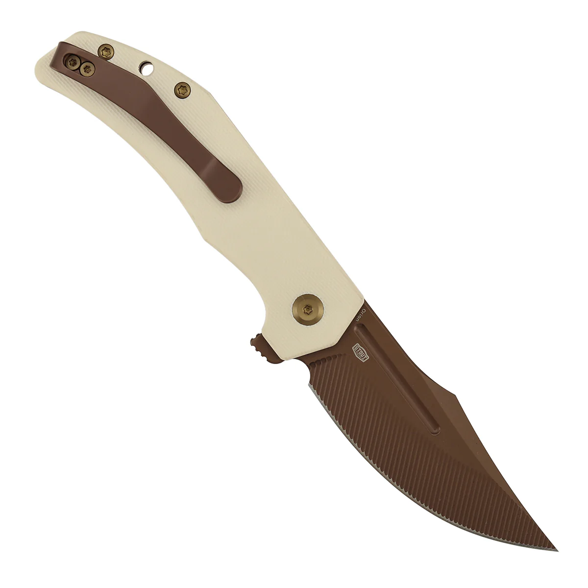 Tenable Orion Flipper Folding Knife | Ivory White G10 Handle | 3.07" Rose Gold Nitro V with CNC Milling Blade | JB Stout Design | B1089C5 - Image 4