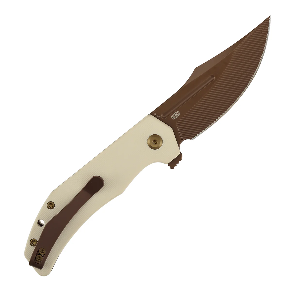 Tenable Orion Flipper Folding Knife | Ivory White G10 Handle | 3.07" Rose Gold Nitro V with CNC Milling Blade | JB Stout Design | B1089C5 - Image 5