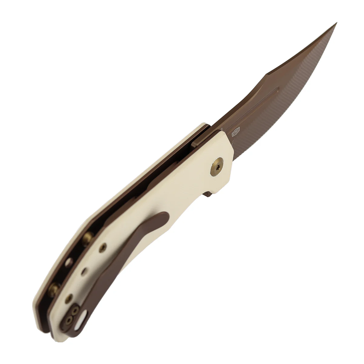 Tenable Orion Flipper Folding Knife | Ivory White G10 Handle | 3.07" Rose Gold Nitro V with CNC Milling Blade | JB Stout Design | B1089C5 - Image 6