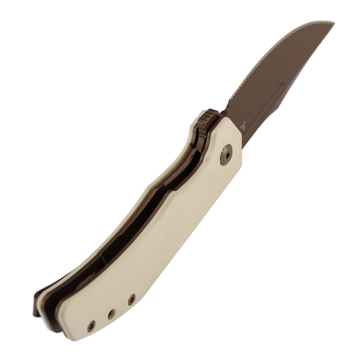 Tenable Orion Flipper Folding Knife | Ivory White G10 Handle | 3.07" Rose Gold Nitro V with CNC Milling Blade | JB Stout Design | B1089C5 - Image 7