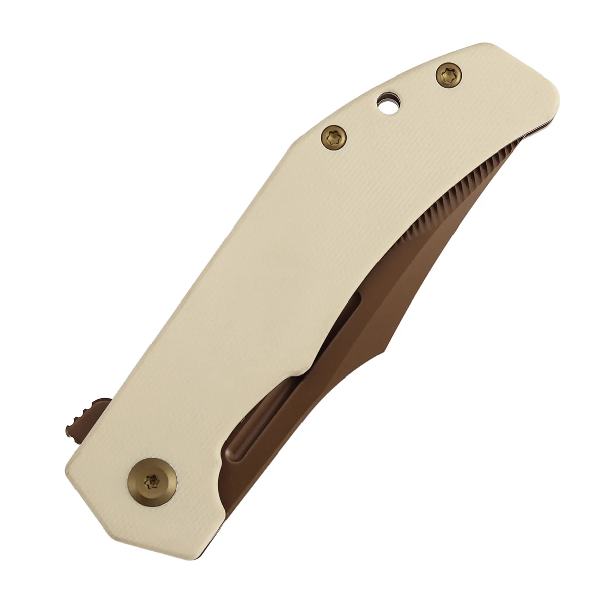 Tenable Orion Flipper Folding Knife | Ivory White G10 Handle | 3.07" Rose Gold Nitro V with CNC Milling Blade | JB Stout Design | B1089C5 - Image 8
