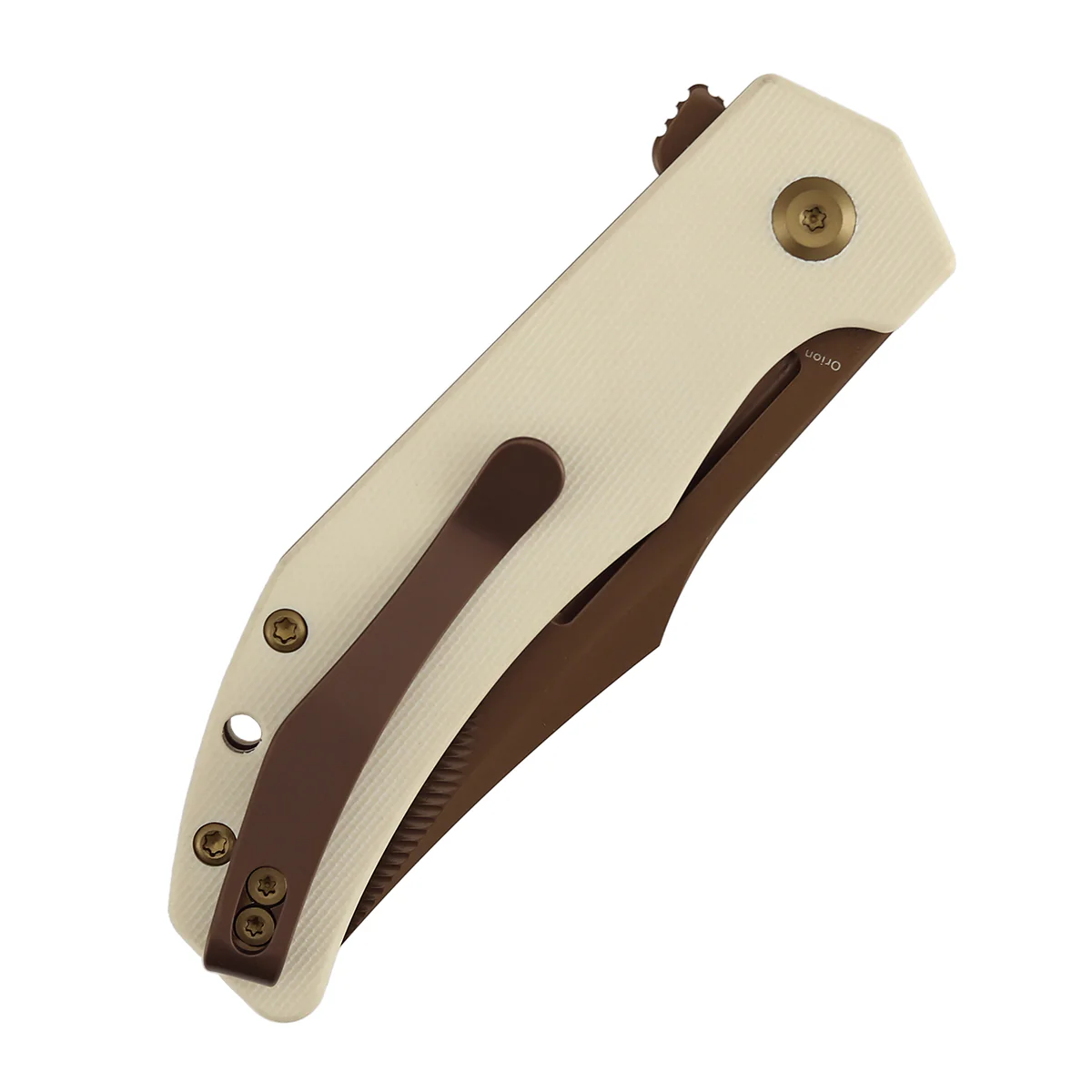 Tenable Orion Flipper Folding Knife | Ivory White G10 Handle | 3.07" Rose Gold Nitro V with CNC Milling Blade | JB Stout Design | B1089C5 - Image 9