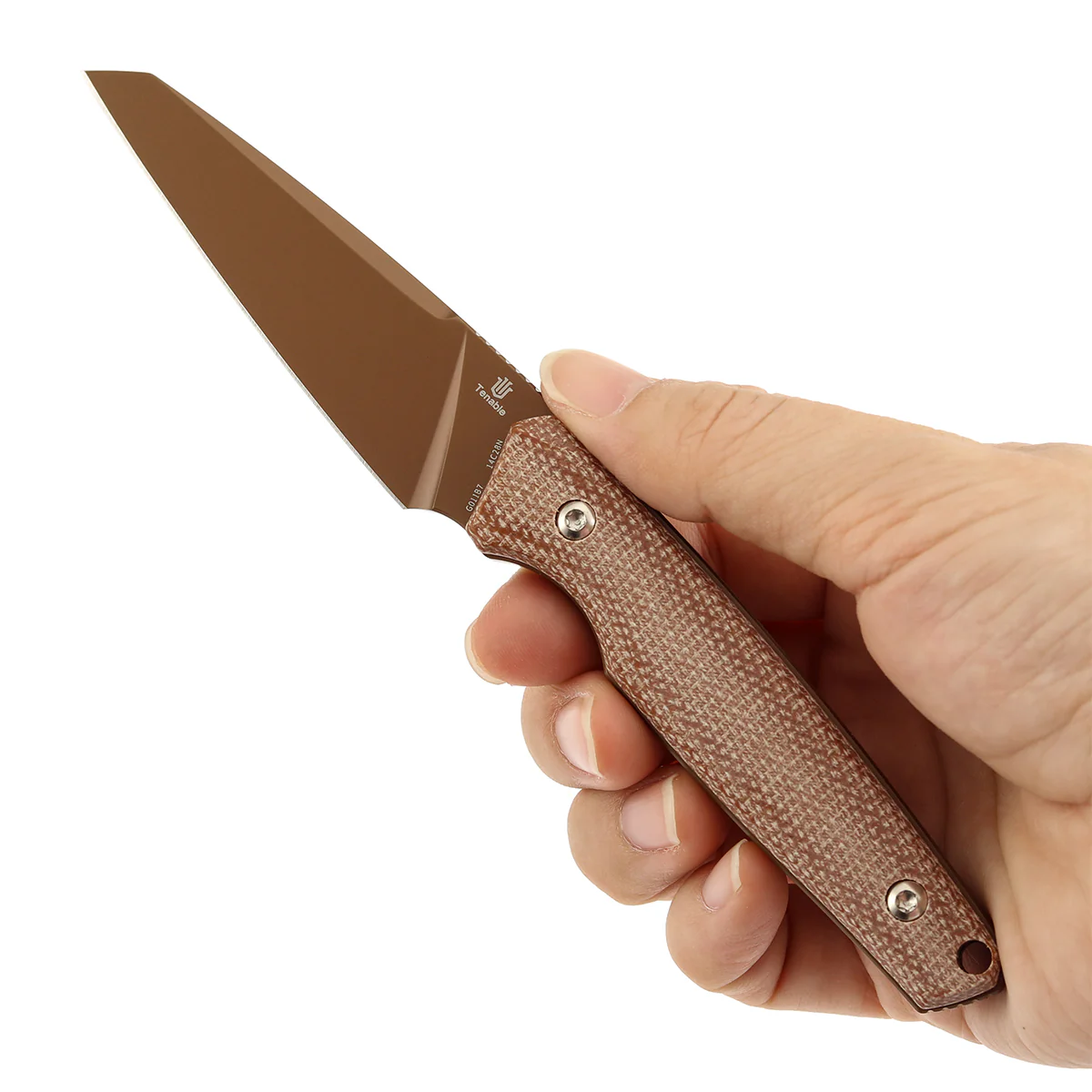 Tenable Parr Fixed Blade Knife | 2.87'' Rose Gold Coated 14C28N Blade | Brown Micarta Handle | Jonathan Styles - G011B7 - Image 6