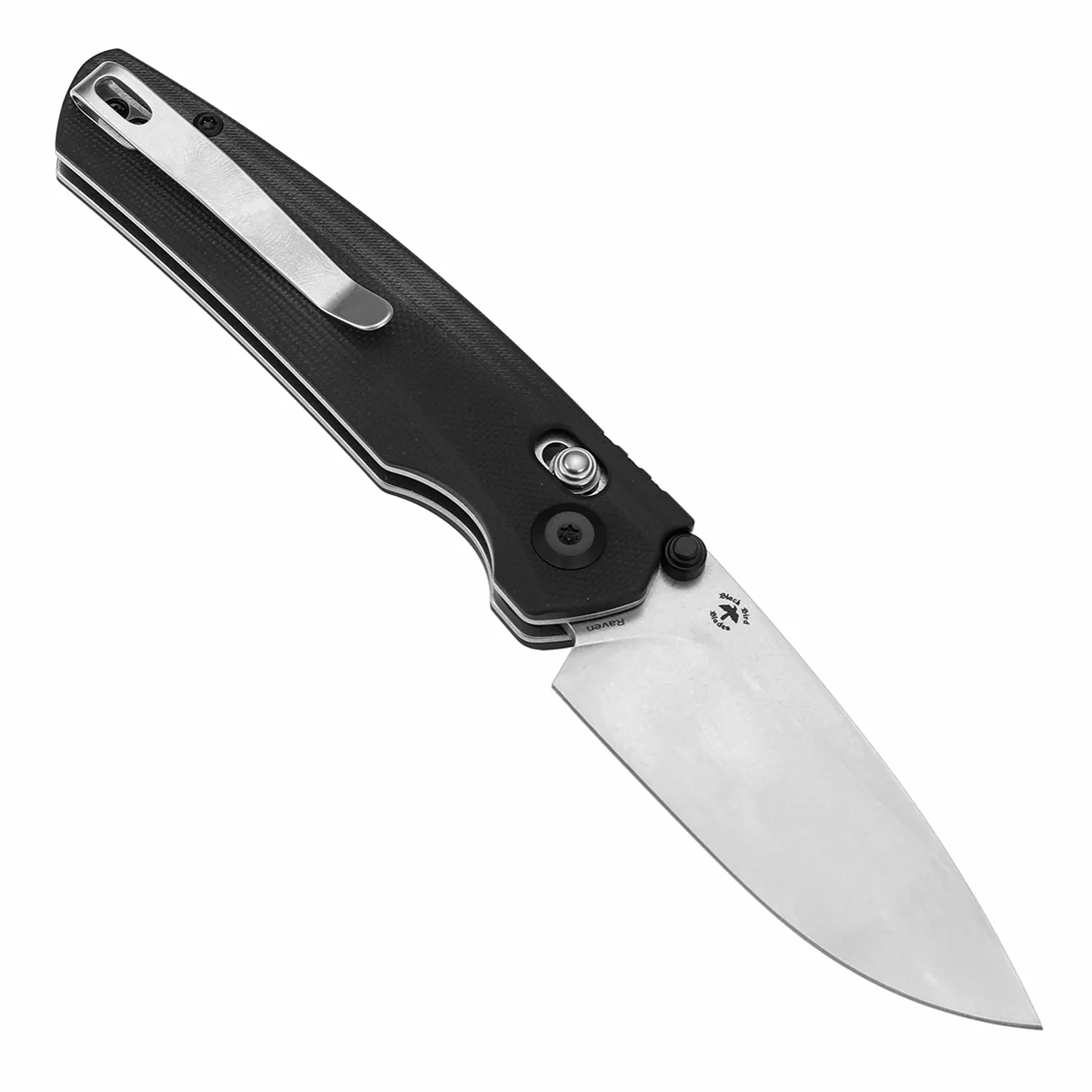 Tenable Raven Cross Bar Lock Folding Knife | 3.14" Stonewashed 14C28N Blade | Black G10 Handle |  Black Bird Blades Design - T2109V4 - Image 3