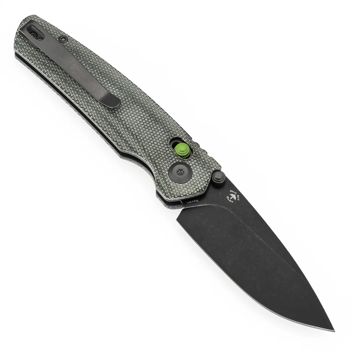 Tenable Raven Cross Bar Lock Folding Knife | 3.14" Blackwash 14C28N Blade | Green Micarta Handle |  Black Bird Blades Design- T2109V5 - Image 3