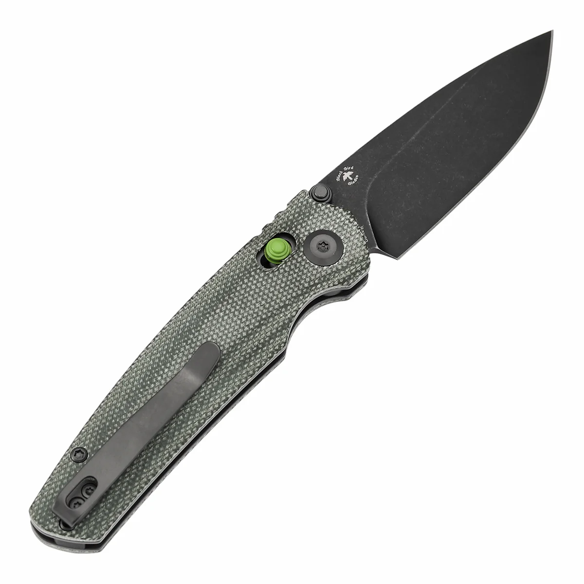 Tenable Raven Cross Bar Lock Folding Knife | 3.14" Blackwash 14C28N Blade | Green Micarta Handle |  Black Bird Blades Design- T2109V5 - Image 8