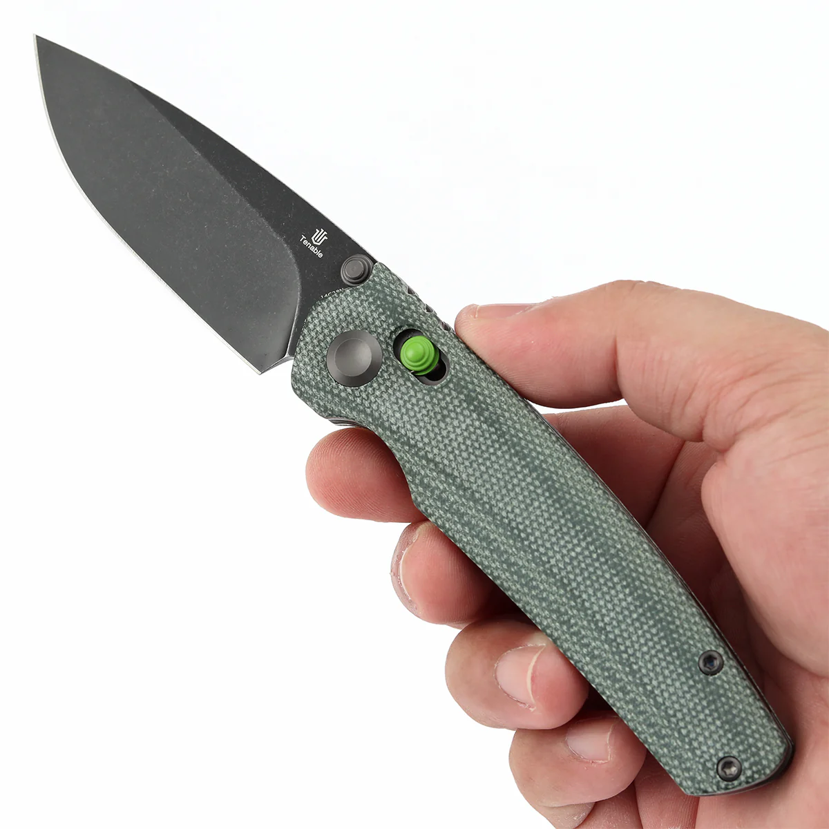 Tenable Raven Cross Bar Lock Folding Knife | 3.14" Blackwash 14C28N Blade | Green Micarta Handle |  Black Bird Blades Design- T2109V5 - Image 9