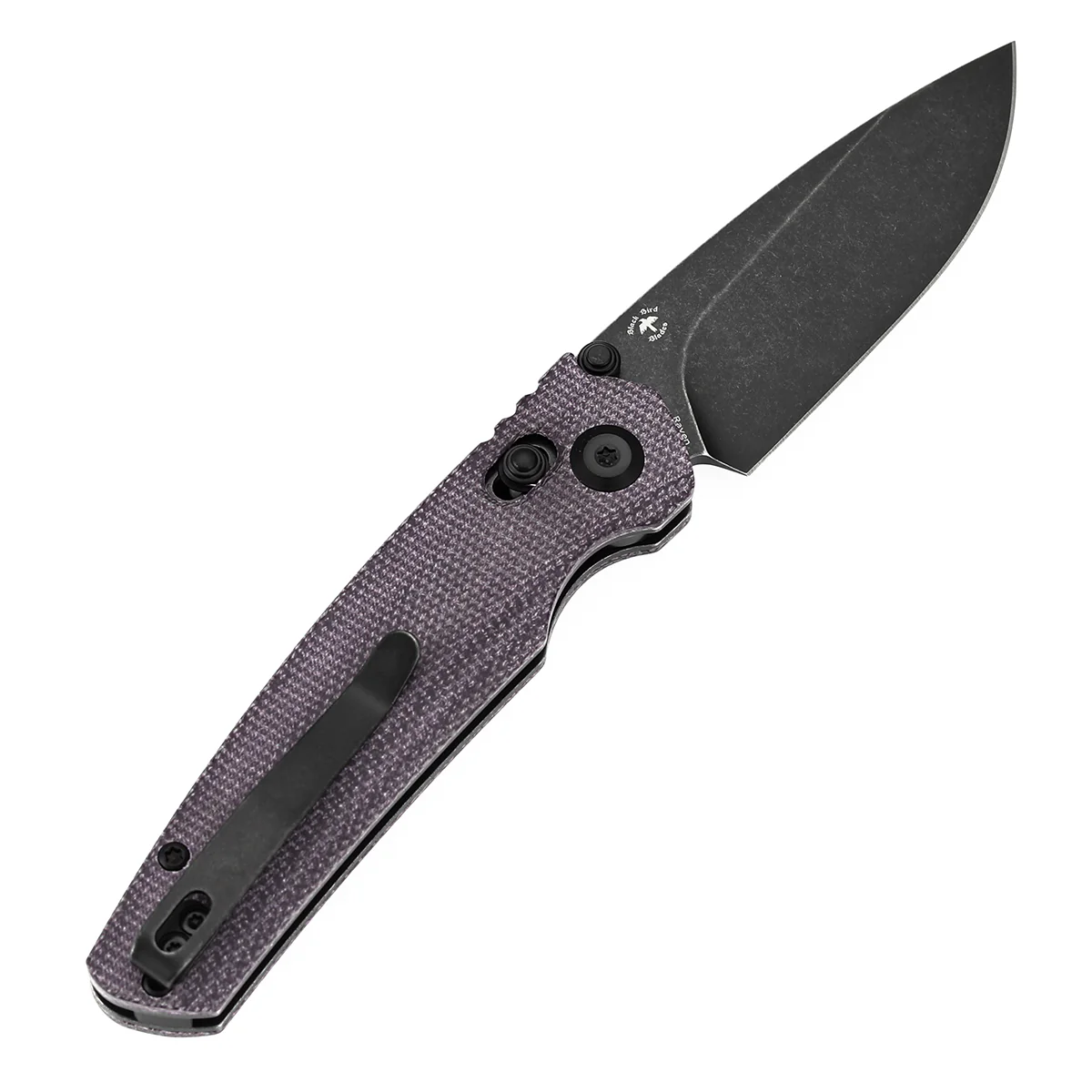 Tenable Raven Cross Bar Lock Folding Knife | 3.14" Blackwash 14C28N Blade | Purple Micarta Handle |  Black Bird Blades Design -T2109V7 - Image 8