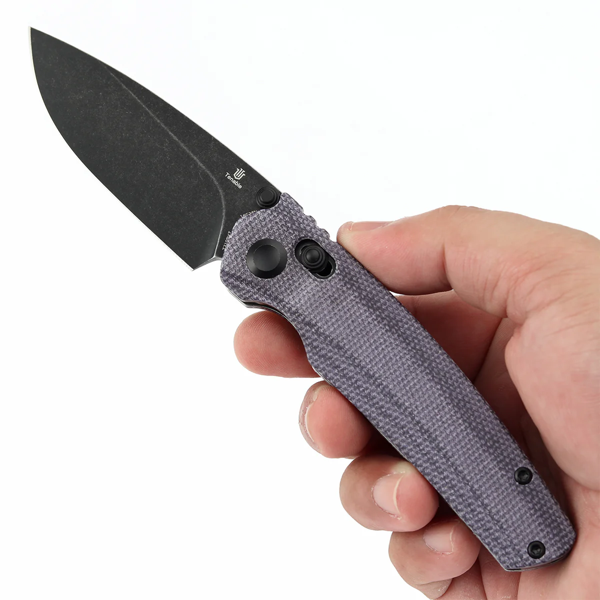Tenable Raven Cross Bar Lock Folding Knife | 3.14" Blackwash 14C28N Blade | Purple Micarta Handle |  Black Bird Blades Design -T2109V7 - Image 9