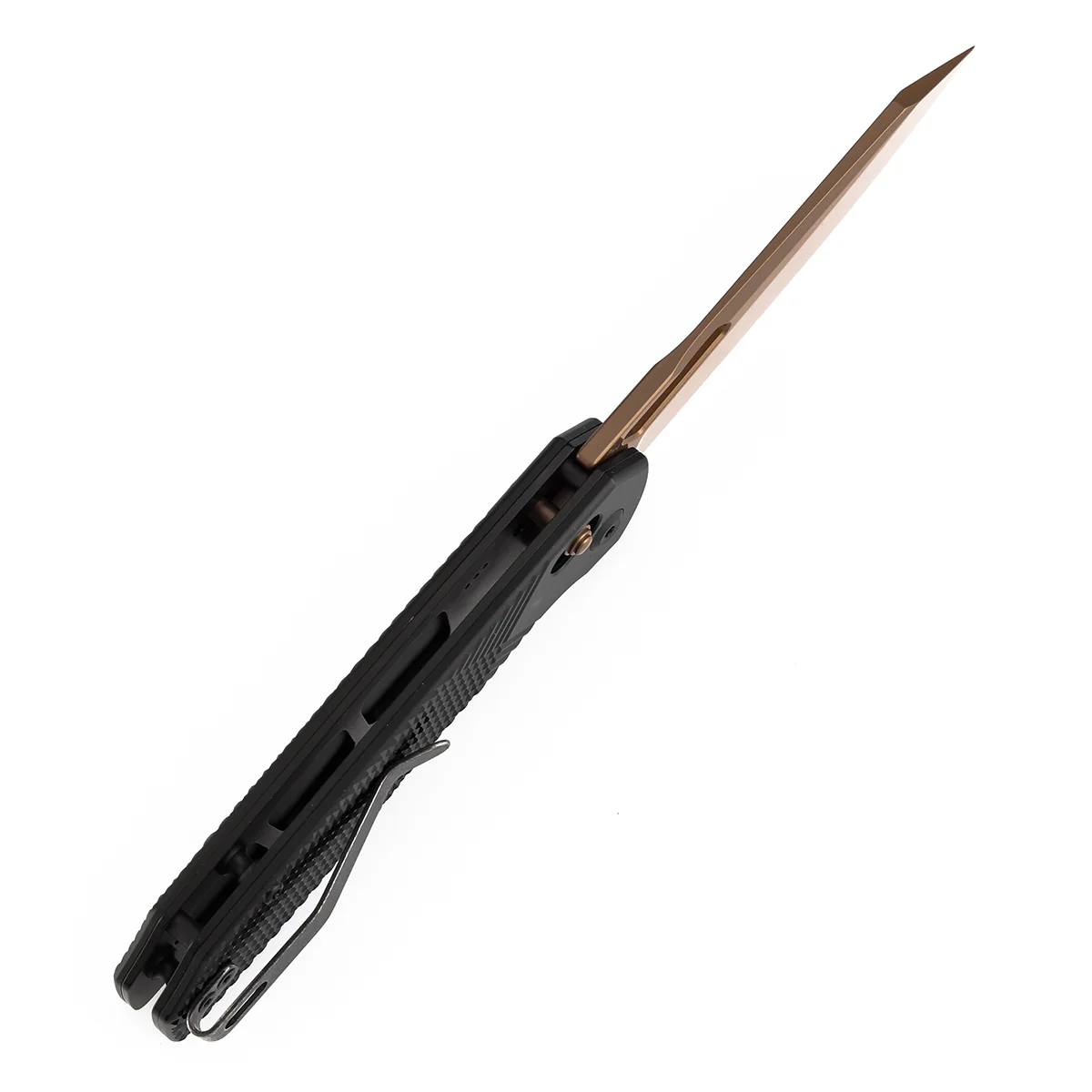 Tenable Shard | Cross Bar Lock Folding Knife | 3.47'' Rose Gold 14C28N Blade | Black Aluminum Handle | Kim Ning Design | T1006V10 - Image 5
